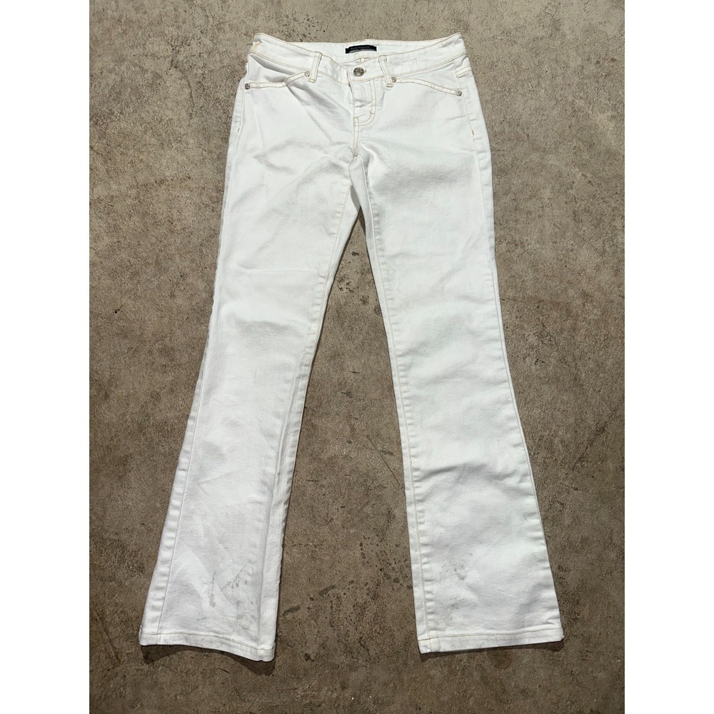 Elie Tahari Bootcut Jeans Women's White Denim Solid Slim Fit Slash Pocket Preppy